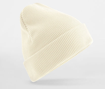 Bonnet en coton organique avec rabat — BEECHFIELD PREMIUM ORGANIC COTTON ORIGINAL CUFFED BEANIE — coloris Off White #Couleur_Off-White