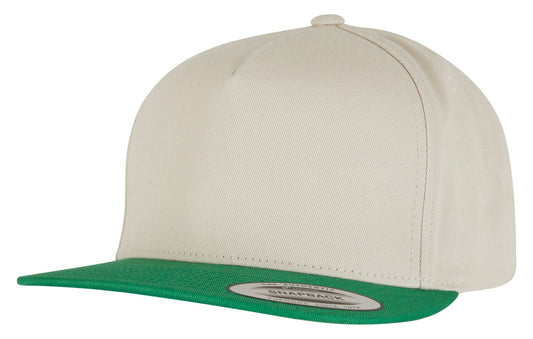 Casquette 5 pans snapback premium 400 g/m²  — coloris Beige / Green #Couleur_Beige-/-Green