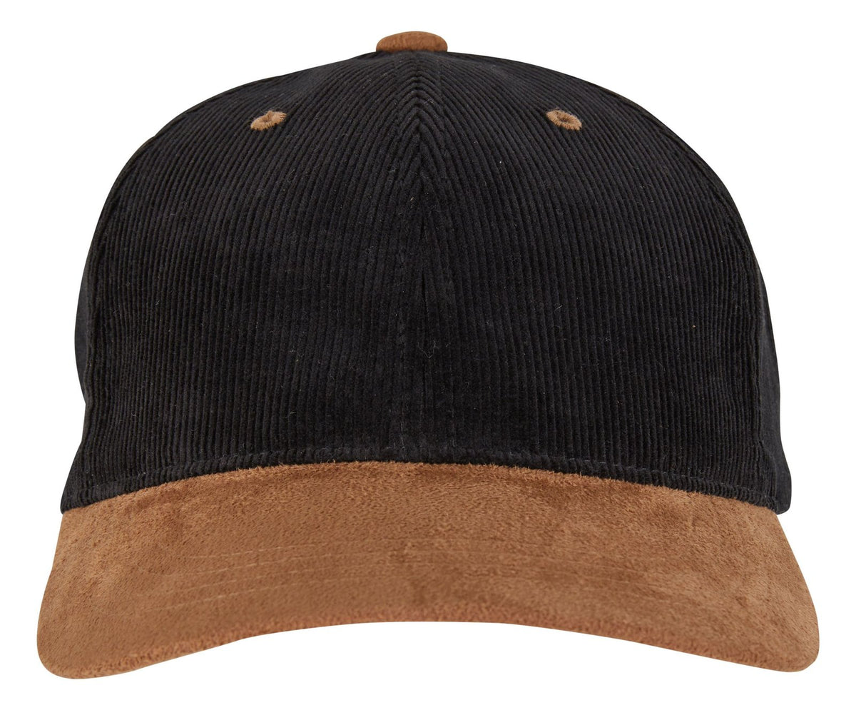 Casquette en velours côtelé et suédine 265 g/m²  — coloris Black / Caramel #Couleur_Black-/-Caramel