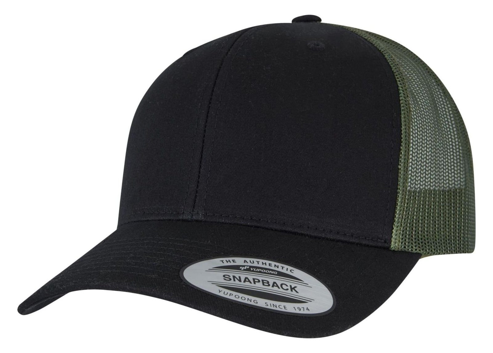 Casquette style retro trucker premium 215 g/m²  — coloris Black / Loden #Couleur_Black-/-Loden