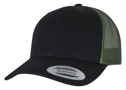Casquette style retro trucker premium 215 g/m²  — coloris Black / Loden #Couleur_Black-/-Loden