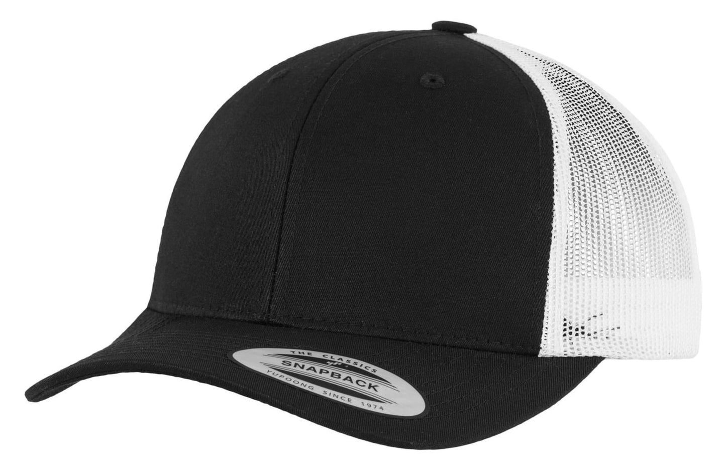 Casquette style retro trucker premium 215 g/m²  — coloris Black / White #Couleur_Black-/-White