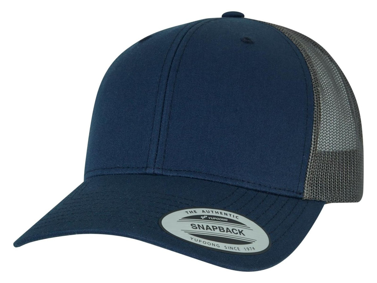 Casquette style retro trucker premium 215 g/m²  — coloris Navy / Greyishbrown #Couleur_Navy-/-Greyishbrown