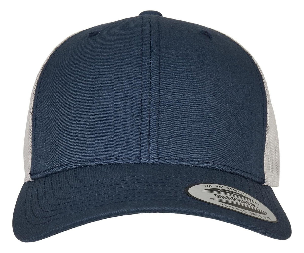 Casquette style retro trucker premium 215 g/m²  — coloris Navy / Silver #Couleur_Navy-/-Silver