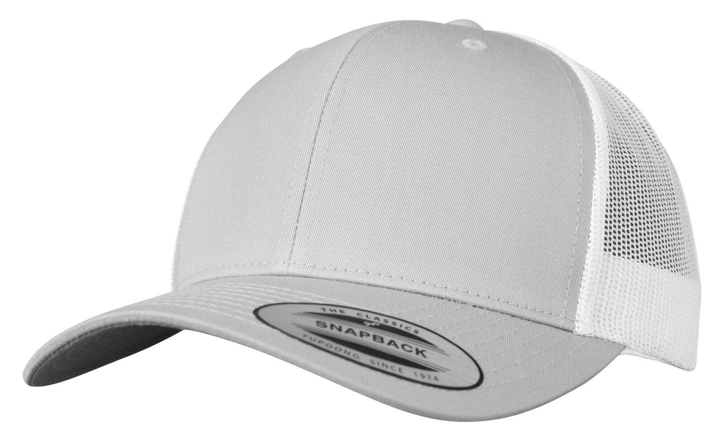 Casquette style retro trucker premium 215 g/m²  — coloris Silver / White #Couleur_Silver-/-White