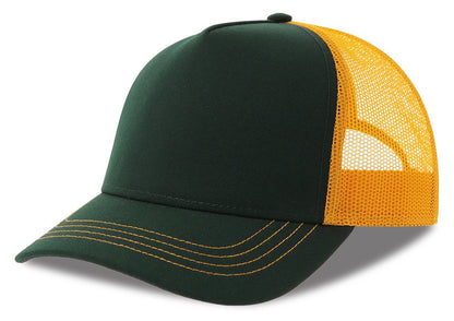 Casquette trucker contrastée recyclée 270 g/m²  — coloris Bottle Green / Yellow #Couleur_Bottle-Green-/-Yellow