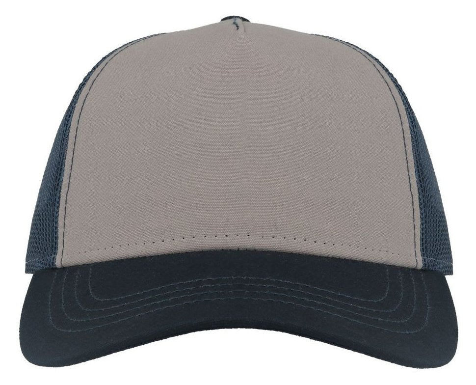Casquette trucker contrastée recyclée 270 g/m²  — coloris Grey / Navy / Navy #Couleur_Grey-/-Navy-/-Navy