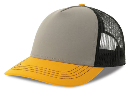 Casquette trucker contrastée recyclée 270 g/m²  — coloris Grey / Yellow / Black #Couleur_Grey-/-Yellow-/-Black