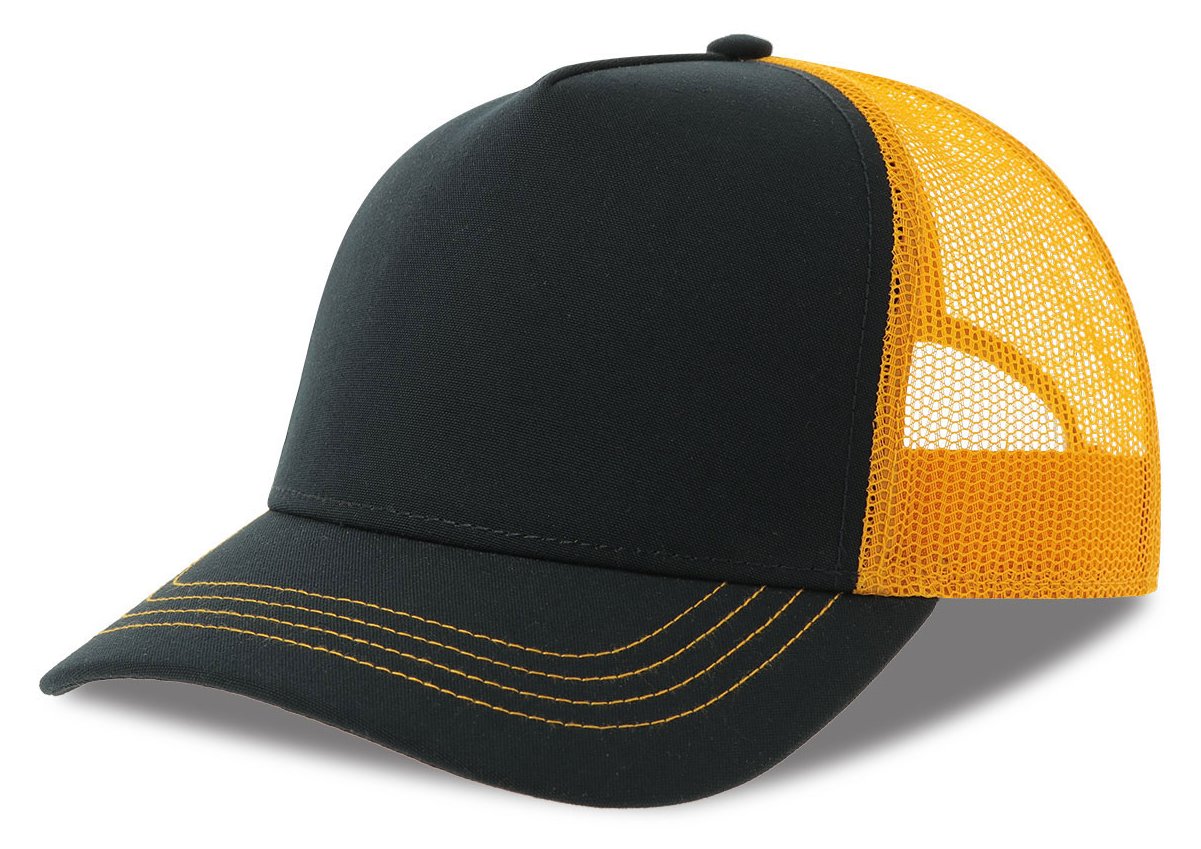 Casquette trucker contrastée recyclée 270 g/m²  — coloris Navy / Yellow #Couleur_Navy-/-Yellow
