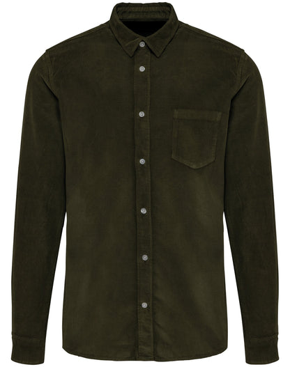 Chemise manches longues en velours homme — coloris Washed Dusky Khaki #Couleur_Washed-Dusky-Khaki