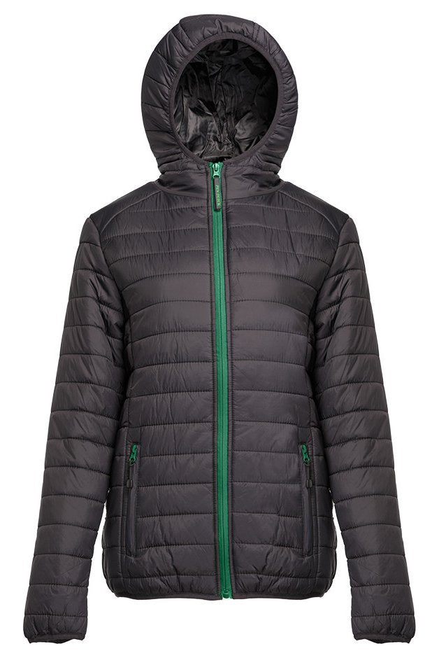 Doudoune légère à capuche femme — coloris Black / Kelly Green #Couleur_Black-/-Kelly-Green