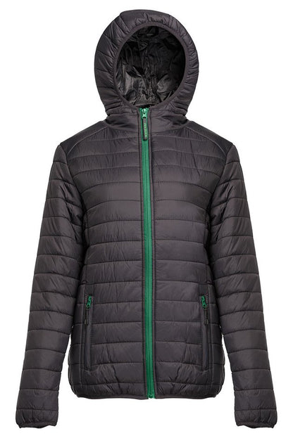 Doudoune légère à capuche femme — coloris Black / Kelly Green #Couleur_Black-/-Kelly-Green