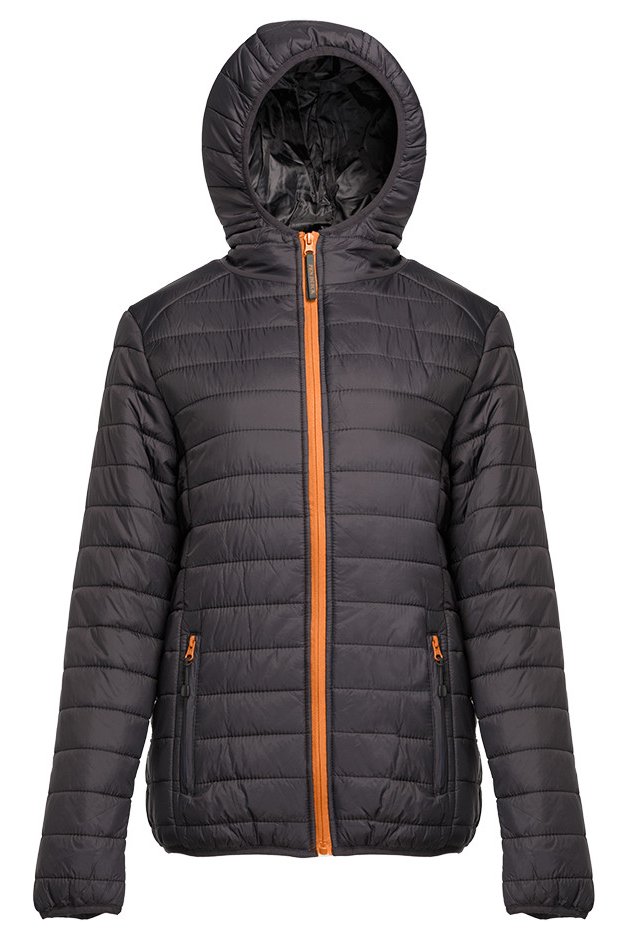 Doudoune légère à capuche femme — coloris Black / Orange #Couleur_Black-/-Orange