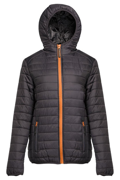 Doudoune légère à capuche femme — coloris Black / Orange #Couleur_Black-/-Orange