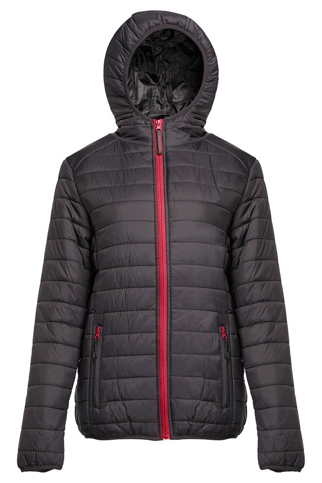 Doudoune légère à capuche femme — coloris Black / Red #Couleur_Black-/-Red