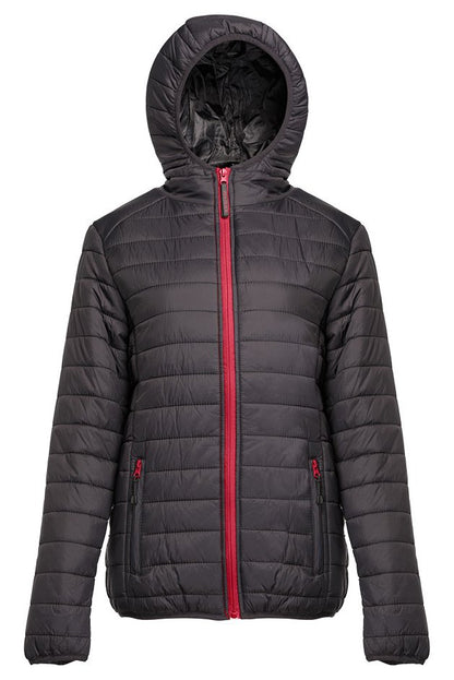Doudoune légère à capuche femme — coloris Black / Red #Couleur_Black-/-Red
