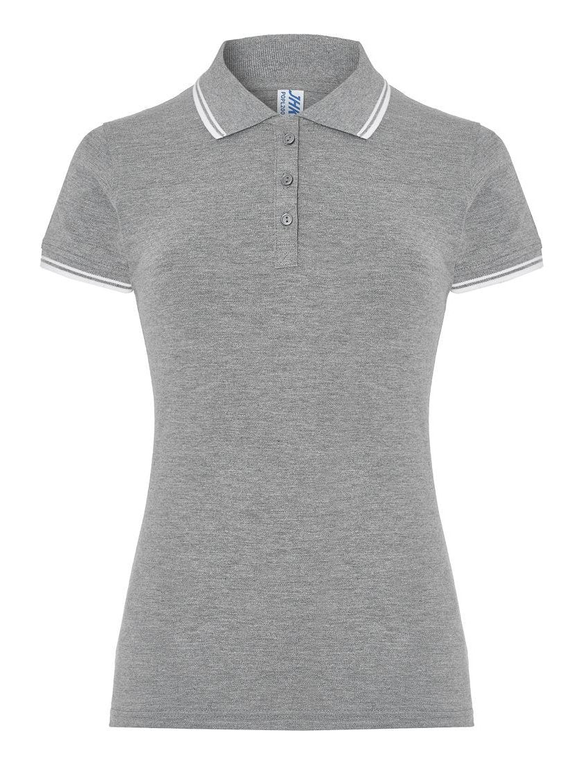 Polo contrasté femme — coloris Grey Melange / White #Couleur_Grey-Melange-/-White