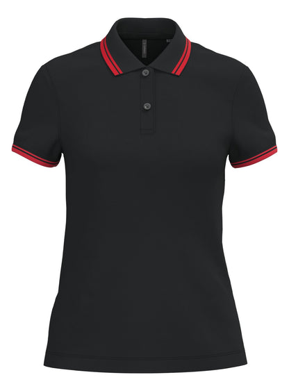 Polo femme manches courtes à liserés contrastés — coloris Black / Red #Couleur_Black-/-Red