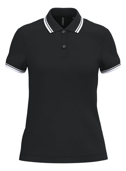 Polo femme manches courtes à liserés contrastés — coloris Black / White #Couleur_Black-/-White