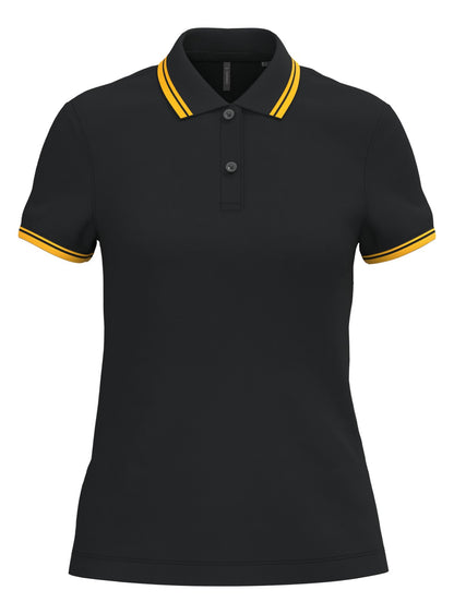 Polo femme manches courtes à liserés contrastés — coloris Black / Yellow #Couleur_Black-/-Yellow