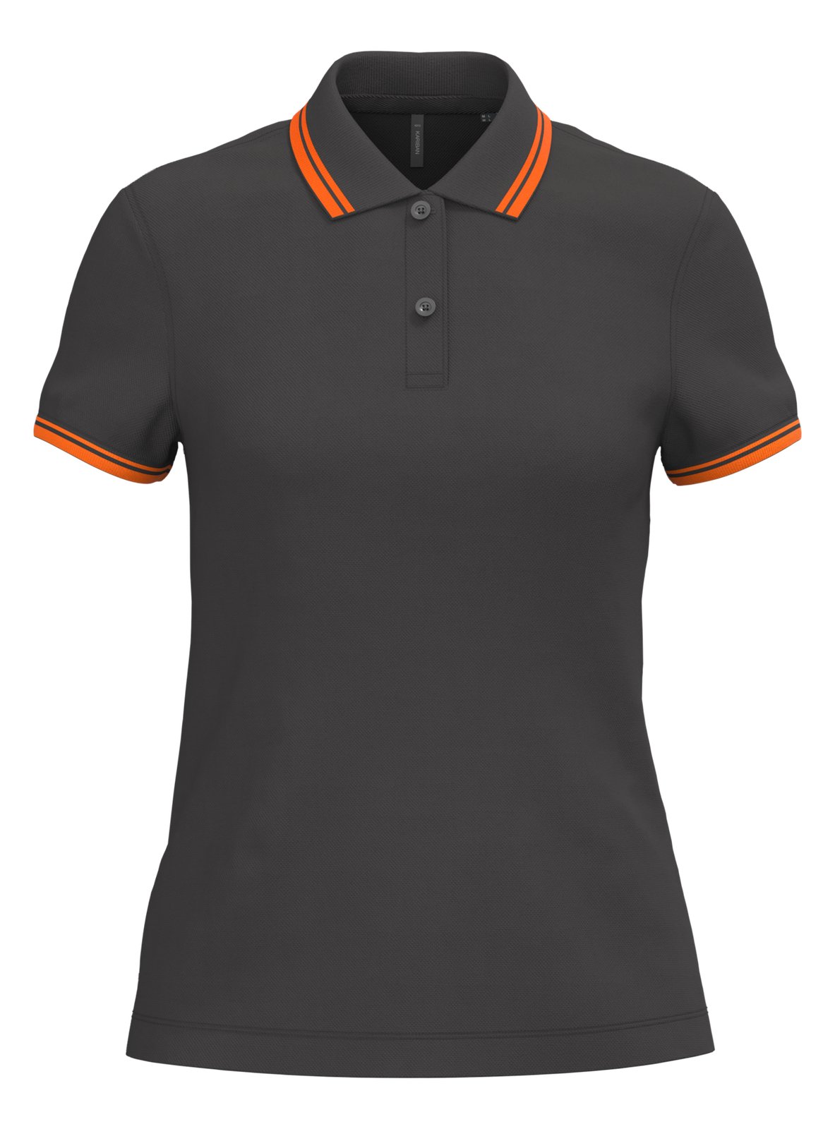 Polo femme manches courtes à liserés contrastés — coloris Dark Grey / Orange #Couleur_Dark-Grey-/-Orange
