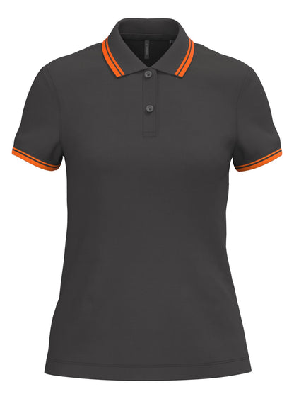 Polo femme manches courtes à liserés contrastés — coloris Dark Grey / Orange #Couleur_Dark-Grey-/-Orange
