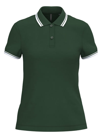 Polo femme manches courtes à liserés contrastés — coloris Forest Green / White #Couleur_Forest-Green-/-White