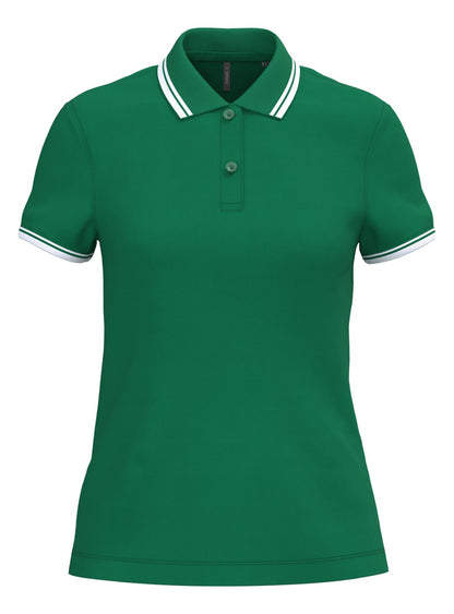 Polo femme manches courtes à liserés contrastés — coloris Kelly Green / White #Couleur_Kelly-Green-/-White
