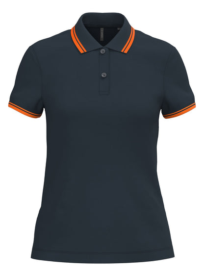 Polo femme manches courtes à liserés contrastés — coloris Navy / Orange #Couleur_Navy-/-Orange