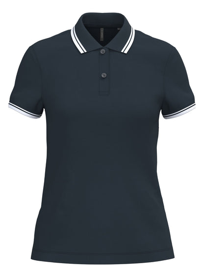 Polo femme manches courtes à liserés contrastés — coloris Navy / White #Couleur_Navy-/-White