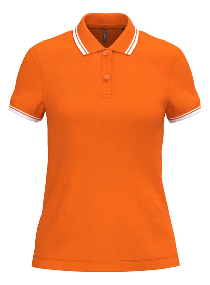 Polo femme manches courtes à liserés contrastés — coloris Orange / White #Couleur_Orange-/-White