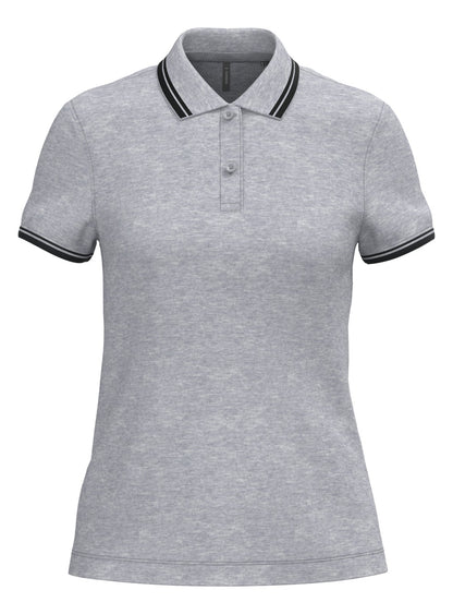 Polo femme manches courtes à liserés contrastés — coloris Oxford Grey / Black #Couleur_Oxford-Grey-/-Black