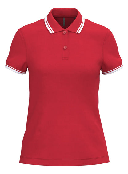 Polo femme manches courtes à liserés contrastés — coloris Red / White #Couleur_Red-/-White