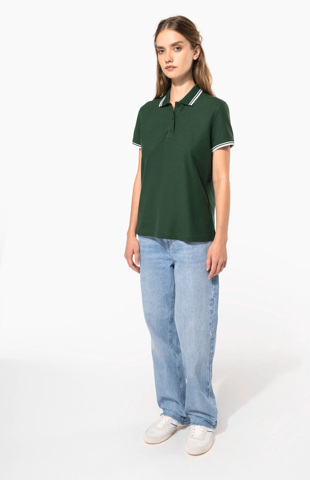 Polo femme manches courtes à liserés contrastés