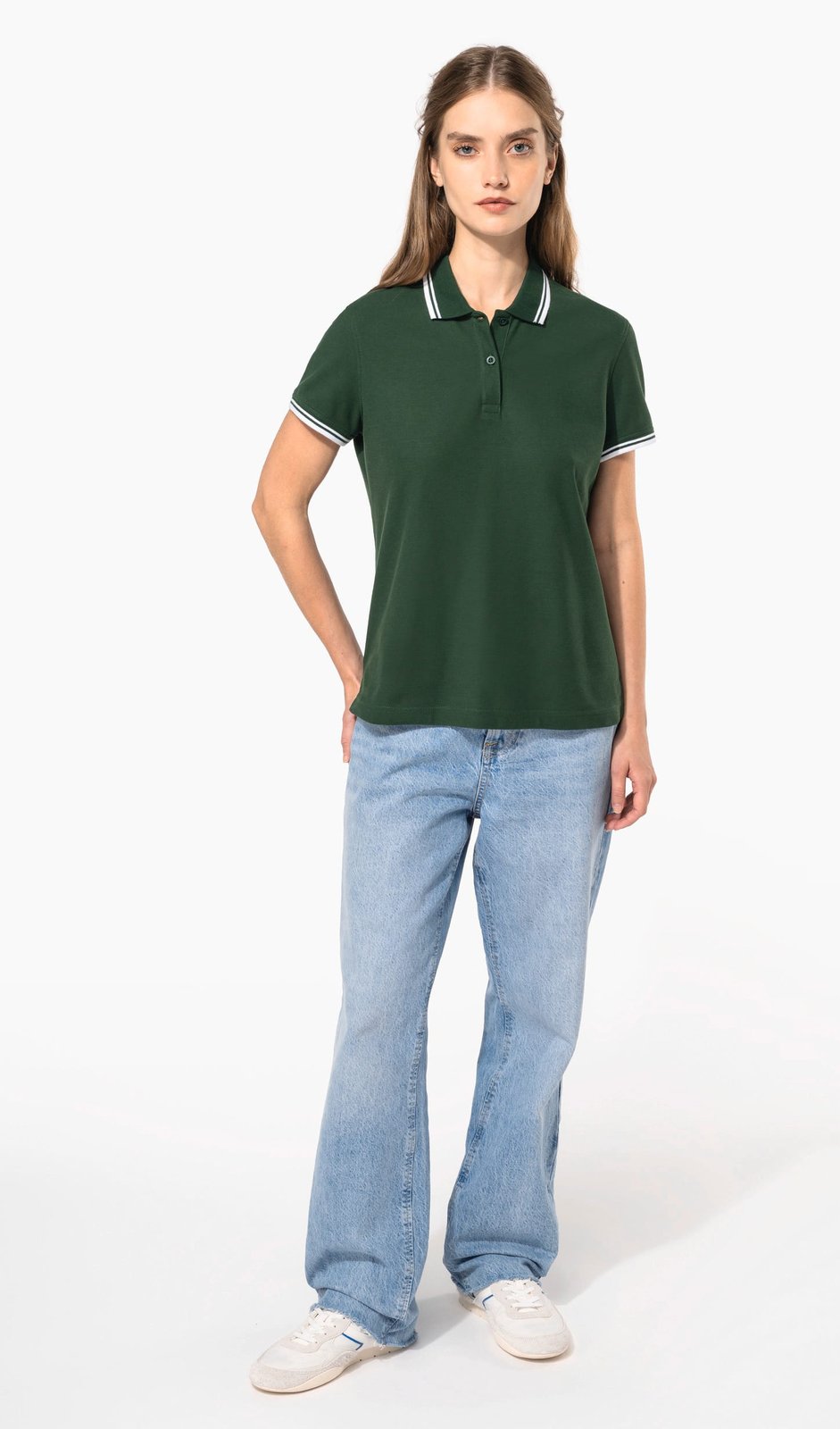 Polo femme manches courtes à liserés contrastés