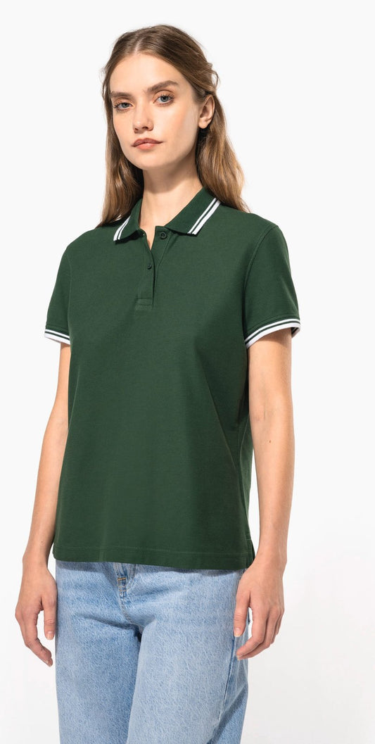 Polo femme manches courtes à liserés contrastés