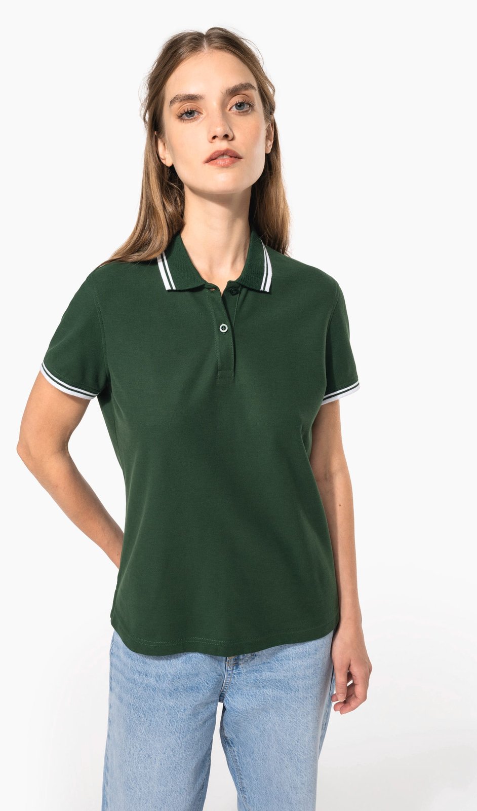 Polo femme manches courtes à liserés contrastés