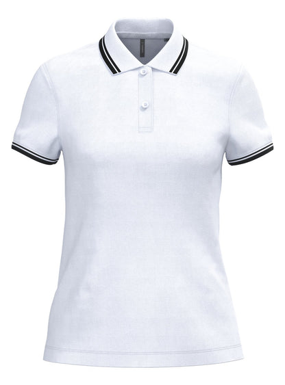 Polo femme manches courtes à liserés contrastés — coloris White / Black #Couleur_White-/-Black
