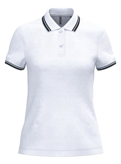 Polo femme manches courtes à liserés contrastés — coloris White / Navy #Couleur_White-/-Navy