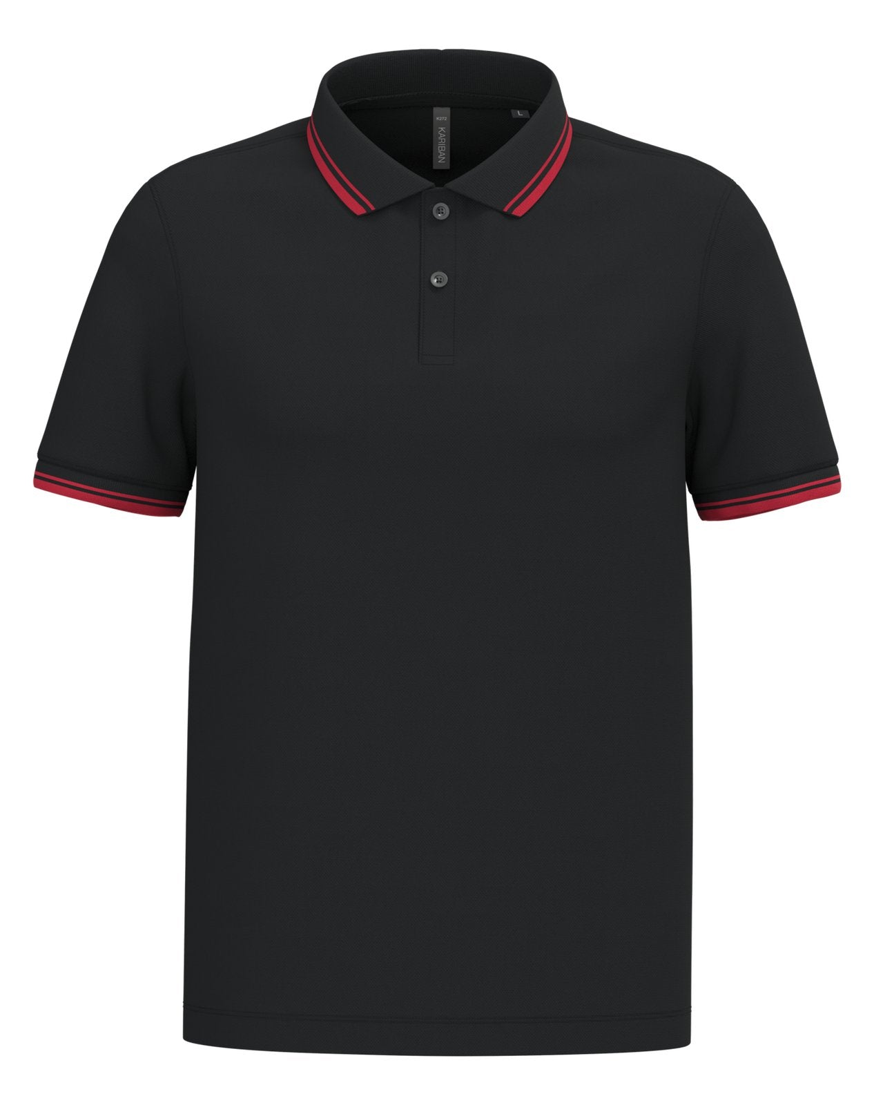 Polo homme manches courtes à liserés contrastés — coloris Black / Red #Couleur_Black-/-Red