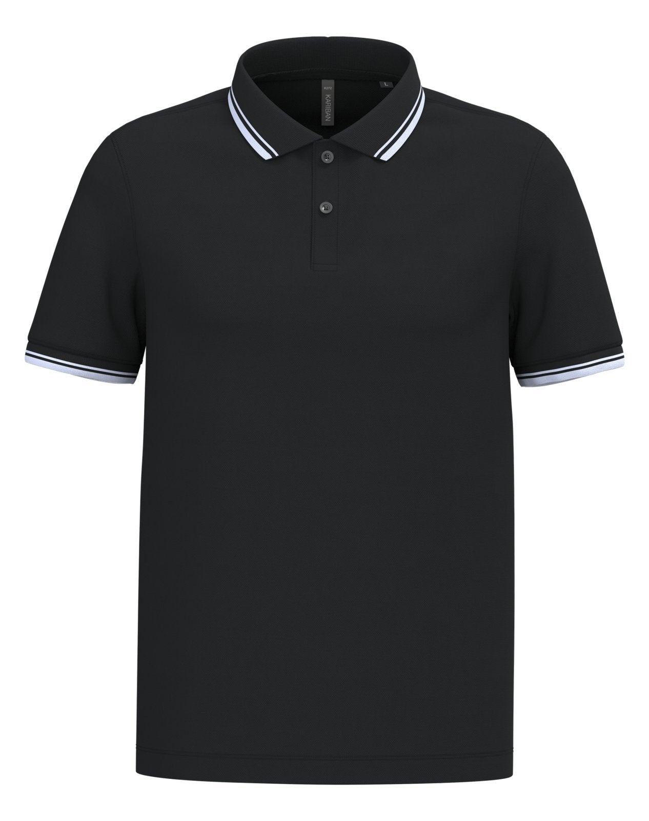 Polo homme manches courtes à liserés contrastés — coloris Black / White #Couleur_Black-/-White