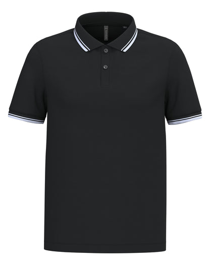 Polo homme manches courtes à liserés contrastés — coloris Black / White #Couleur_Black-/-White