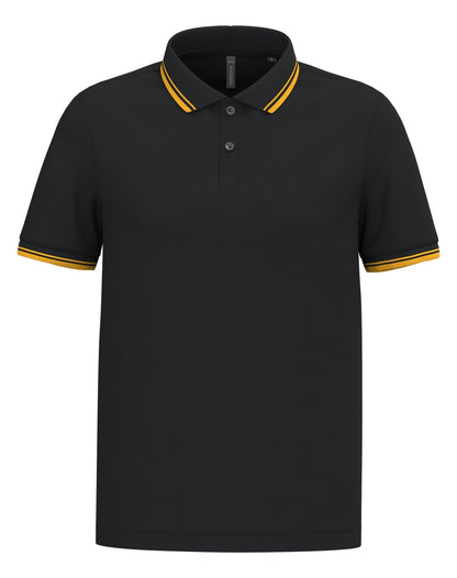 Polo homme manches courtes à liserés contrastés — coloris Black / Yellow #Couleur_Black-/-Yellow