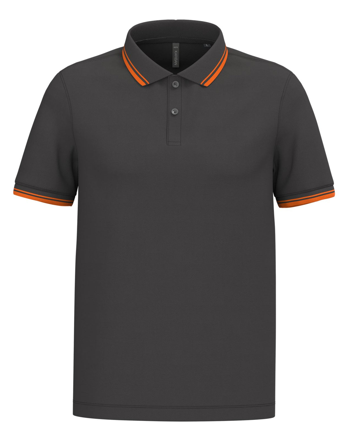 Polo homme manches courtes à liserés contrastés — coloris Dark Grey / Orange #Couleur_Dark-Grey-/-Orange
