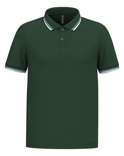 Polo homme manches courtes à liserés contrastés — coloris Forest Green / White #Couleur_Forest-Green-/-White