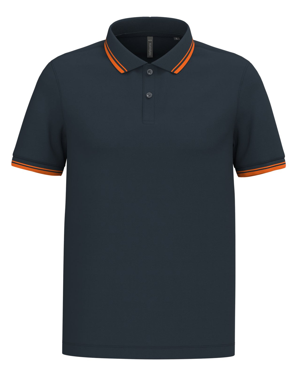 Polo homme manches courtes à liserés contrastés — coloris Navy / Orange #Couleur_Navy-/-Orange