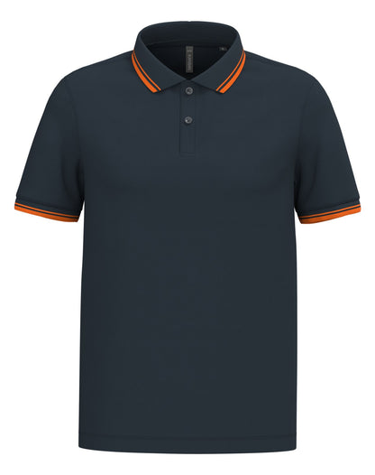Polo homme manches courtes à liserés contrastés — coloris Navy / Orange #Couleur_Navy-/-Orange