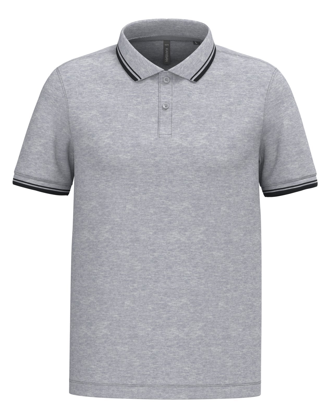 Polo homme manches courtes à liserés contrastés — coloris Oxford Grey / Black #Couleur_Oxford-Grey-/-Black