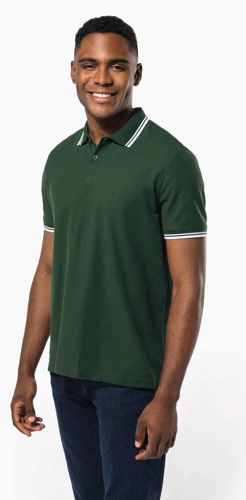 Polo homme manches courtes à liserés contrastés
