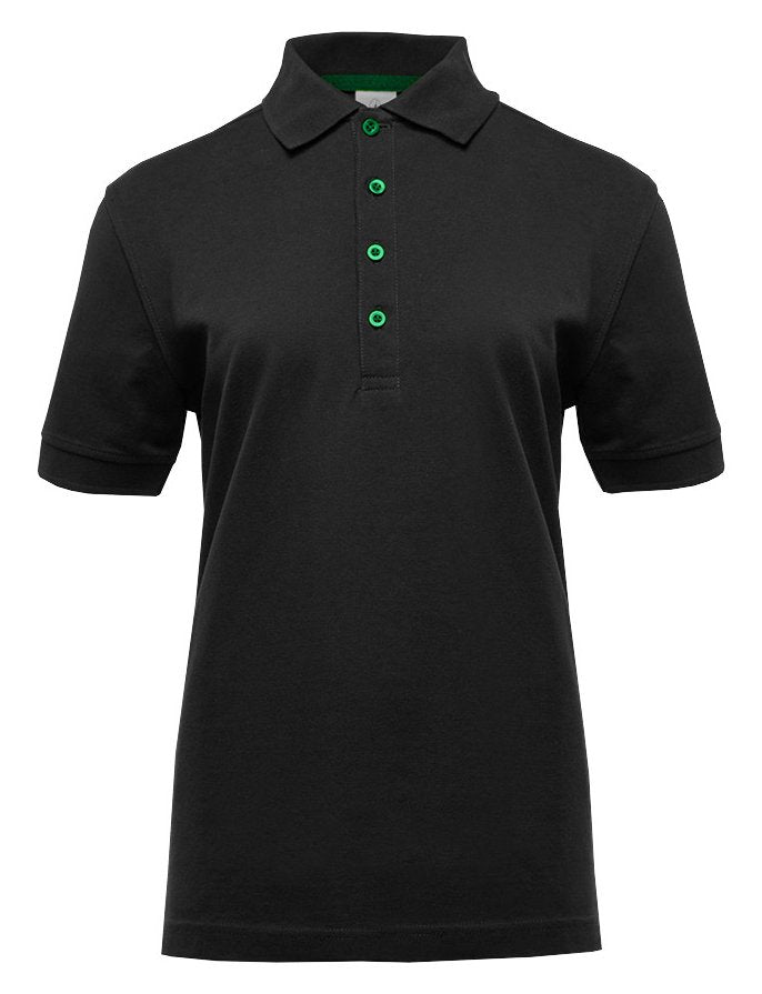 Polo manches courtes boutons contrastés femme  — coloris Black / Kelly Green #Couleur_Black-/-Kelly-Green